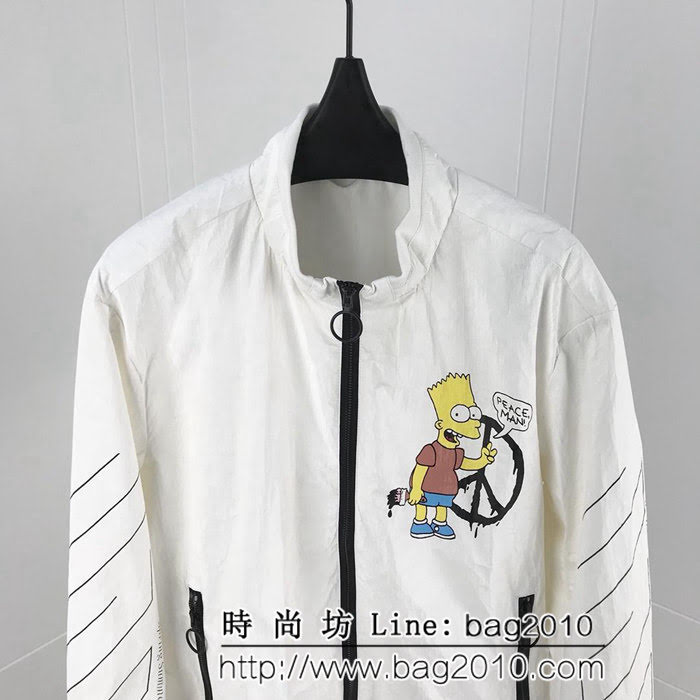 OFF-w19ss春季新款 卡通湯普森印花 定制科技折痕面料 男款風衣外套 ydi2489